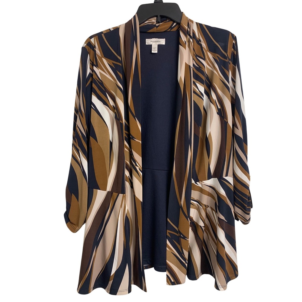 Dressbarn  1X Artsy Strip Swirl Print Open‎ Front Peplum  Cardigan